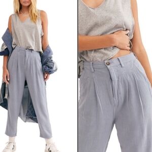 We The Free Dusty Blue Trousers with Relaxed Fit and Pleats